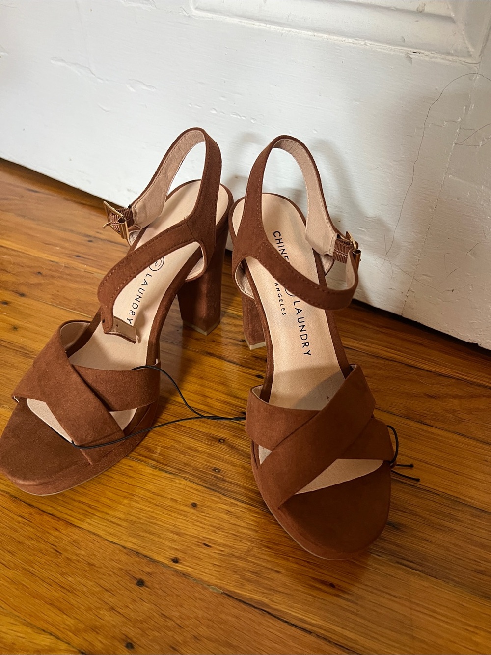 Chinese Laundry Brown Suede Block Heel Sandals